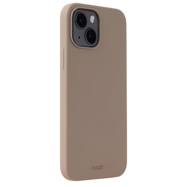 iPhone 15-deksel, silikonmateriale, mokkabrun.