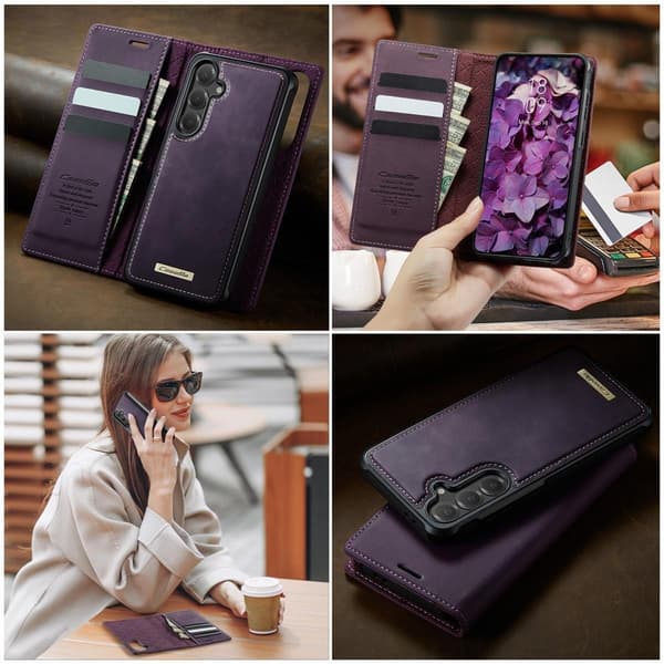 (For iPhone 16E) Caseme 2-i-1 Avtakbart Magnetisk Lommebokdeksel med RFID-beskyttelse og Justerbart Stativ, Blå bl?