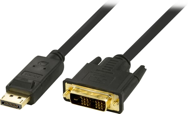 DisplayPort til DVI-kabel, 20-pin han - han, 1m, sort