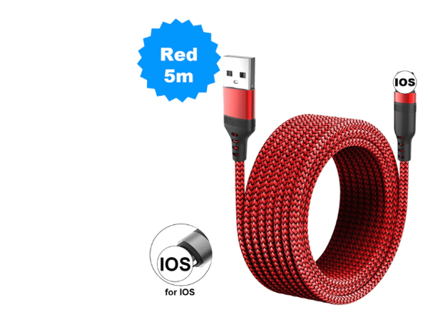 Ekstra langt 8-meter iPhone datakabel, rød, rød, rød! red