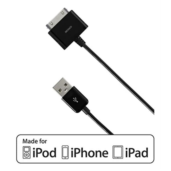 DELTACO USB til Apple 30-pin, synk-/ladekabel, 1m, Svart