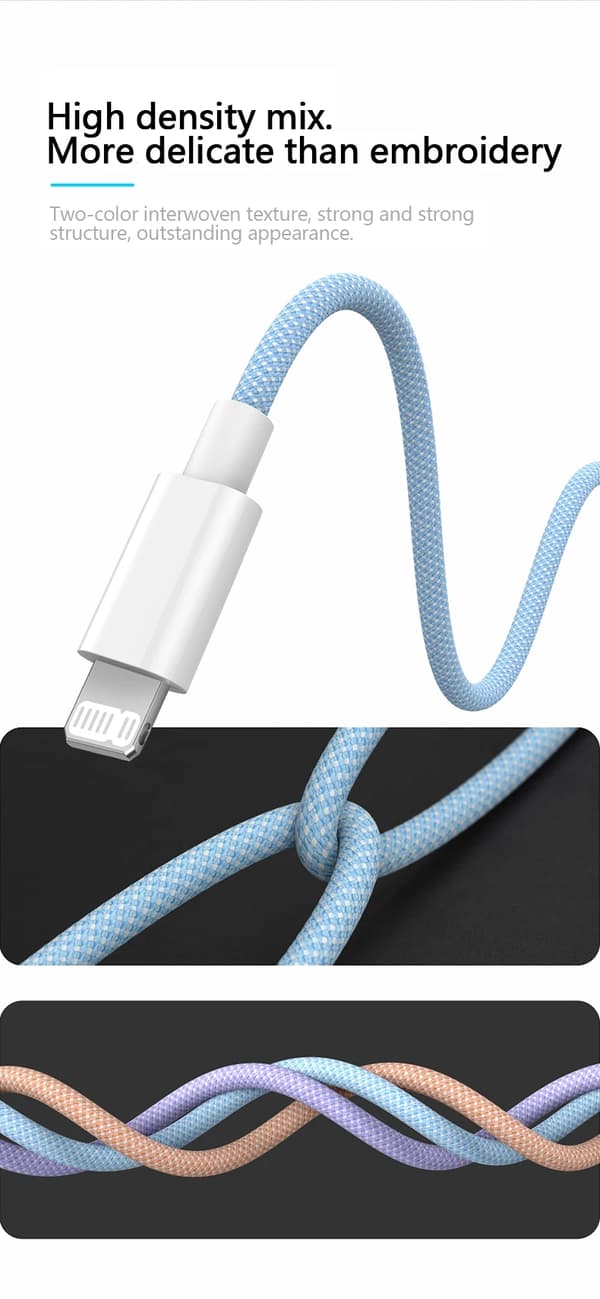 20W USB-C PD datakabel til iPhone 14/13/12/11 Pro Max/Xs/8 Plus/iPad, 3A datakabel, lilla, 2 meter.
