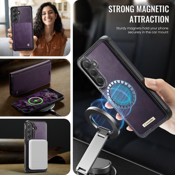(For iPhone 16E) Caseme 2-i-1 Avtakbart Magnetisk Lommebokdeksel med RFID-beskyttelse og Justerbart Stativ, Blå bl?