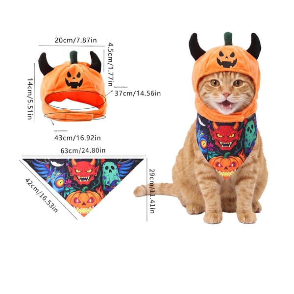 Kæledyr Halloween Dekorationssæt med Flere Heksehatte, Kapper og Tilbehør, græskar pumpkin