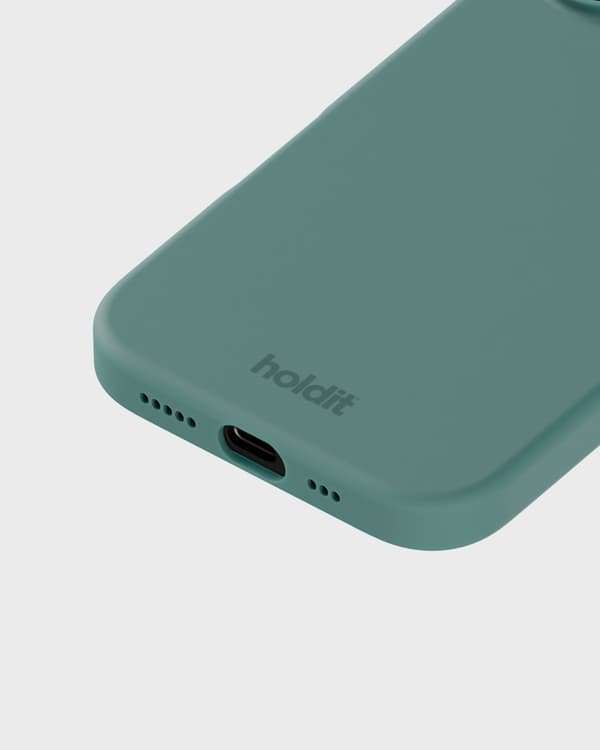 iPhone 16-telefondeksel, silikonmateriale, mosegrønn.