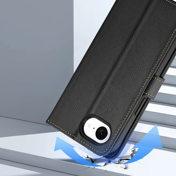 Dux Ducis iPhone 16e lompakkokotelo, Lawa-nahka - Musta
