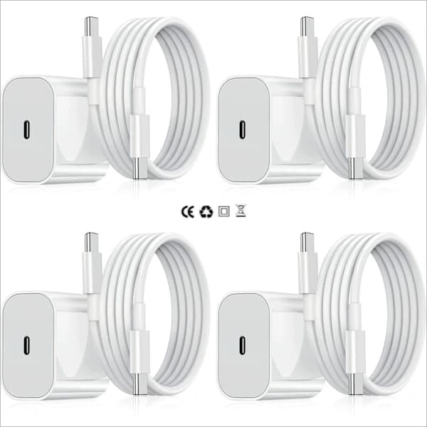 Oplader - 20W USB-C Hurtigoplader - Adapter + 2-meter Datakabel (Hvid, 2-pak) 2-pak USB-C 2-Pack