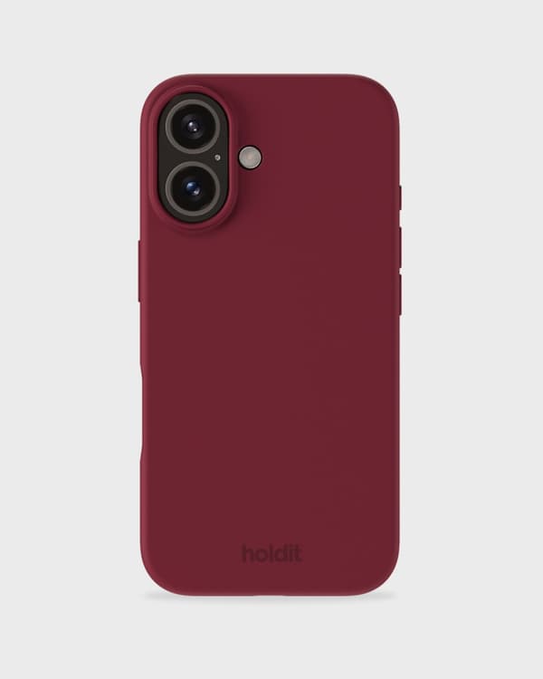 Kädessä pidettävä iPhone 16 -puhelinkotelo, silikoni, punainen sametti