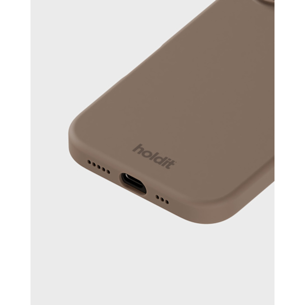 iPhone 16-telefondeksel, silikonmateriale, mokkabrun.