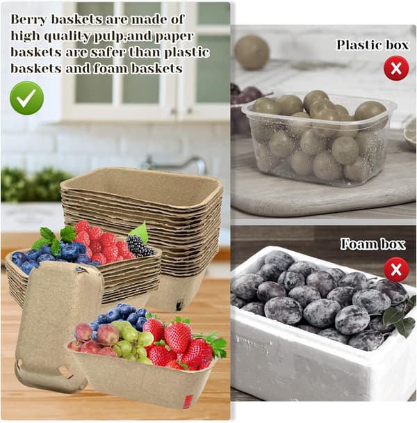 50-pack pulp berry basket for fruit picking, molded basket for berries