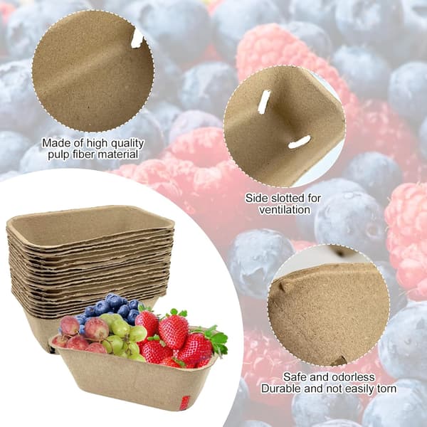 50-pack pulp berry basket for fruit picking, molded basket for berries