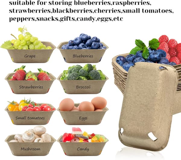 50-pack pulp berry basket for fruit picking, molded basket for berries