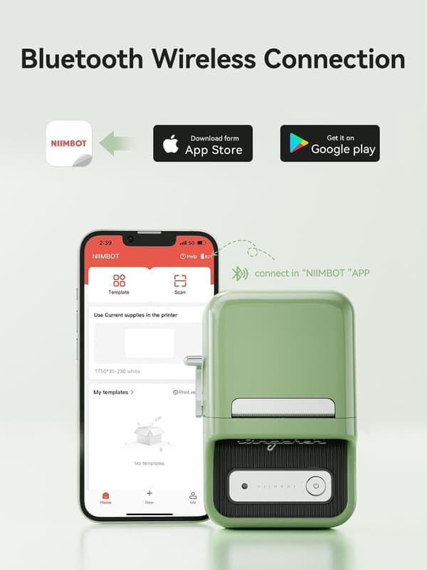 B21 Termisk Etikettskriver - Blekkfri kompatibel med iOS/Android for hjem/bedrift - Rosso Rosso Rosso