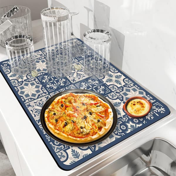 Dish Drying Mat, Super Absorbent Dish Drying Mat, Nanofiber Kitchen Dish Mat for Drying (30 x 40 cm) Blue