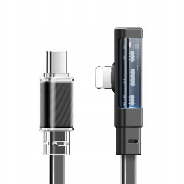 MCDODO Rettvinklet USB-C Lightning Flat Datakabel 36W for iPhone 12/13/14, Svart, 1 meter
