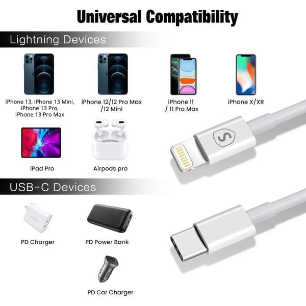 SiGN iPhone 13 Lader USB-C PD og USB-C til Lightning-kabel, MFI-sertifisert, 1 meter, 20W