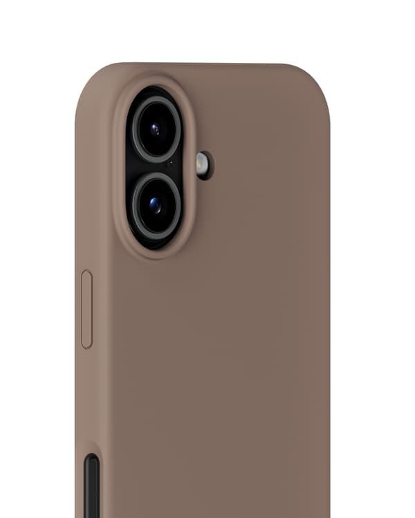 iPhone 17 telefoncover, silikonemateriale, mokkabrun.