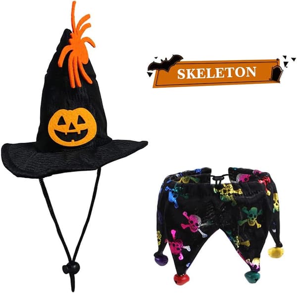 2 stk. katte- og hundekostumer til Halloween med Halloween-halsbånd til kat og Wit