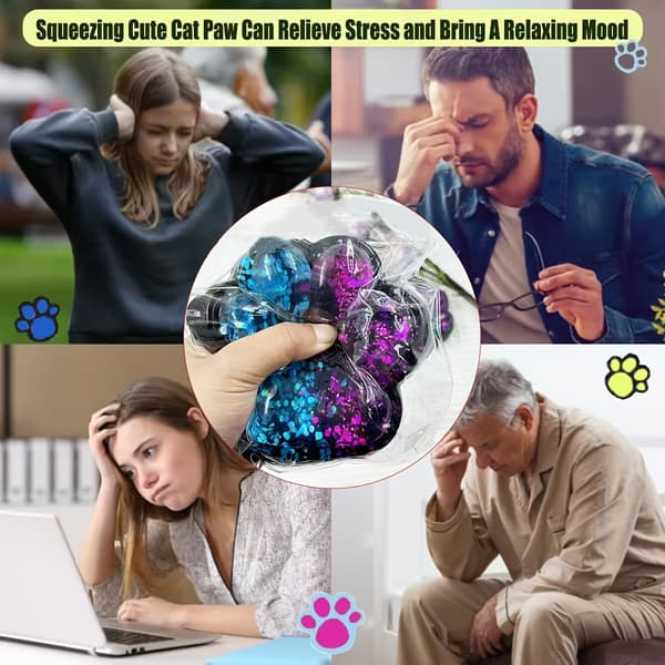 Taba Squishy Cat Paw Relax Toys TPR Jelly Kitty Paws Squeeze Desk Accessory for Office Collectible Multicolor
