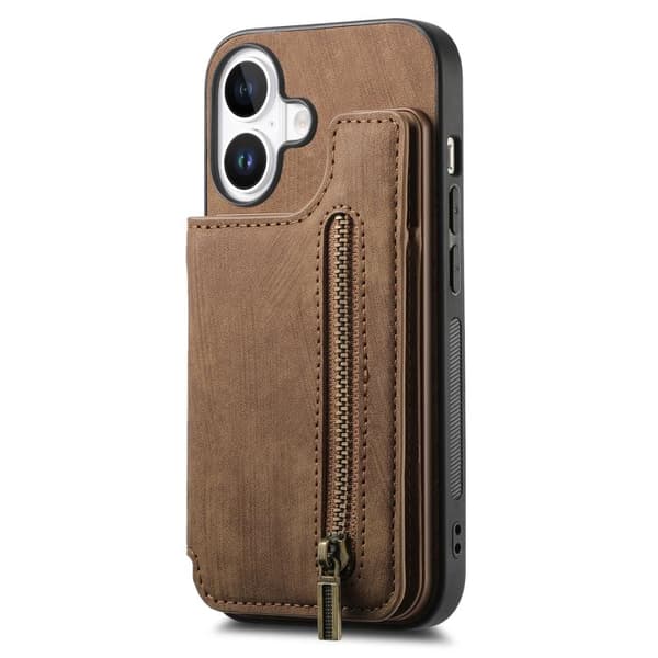 iPhone 17 Retro Læder Lynlås Etui Brun Brun