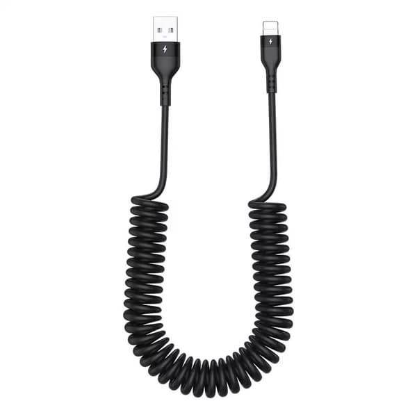 2-pack spiral iPhone Lightning billaddningskablar, kompatibla med Apple CarPlay, spiral USB till Lightning datakabel, stöder datasynkronisering