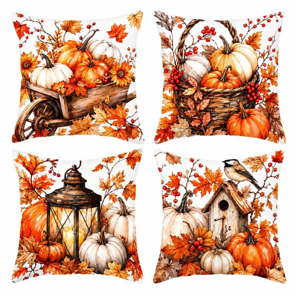 4-pack kuddfodral 45 × 45 cm med pumpamönster, höstdekoration och tacksägelseprydnadskuddar för soffa, vardagsrum och hem