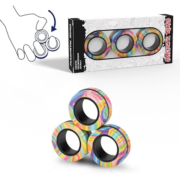 Magnetiske ringer lekesett, magnetiske spinnerringer for voksne for angstlindringsterapi, flott gave til voksne tenåringer barn (3 stk)
