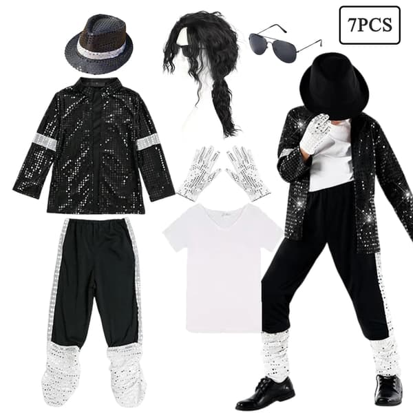 Halloween-kostyme for barn, Michael Jackson popstjerne-sett for gutter til danseshow og karneval, størrelse 3T (110) Set A 3T(110)