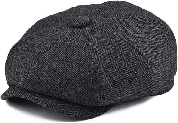 Flad Herrehat Newsboy Cap Tweed Cabbie Peaky Blinders Baker Boy Hat Sort
