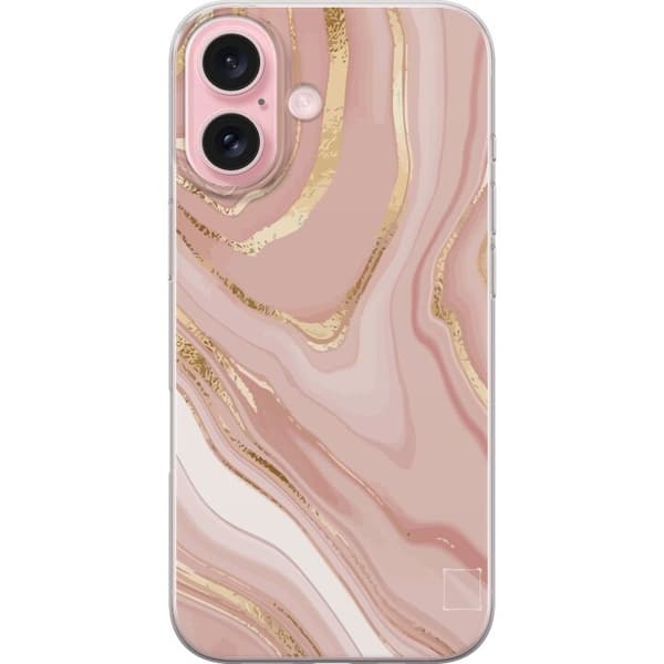 Lyserødt marmormønstret telefoncover til Apple iPhone 16