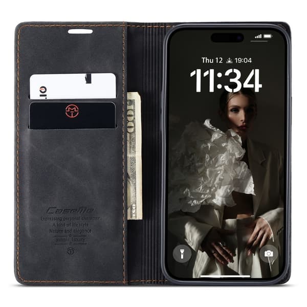 CASEME iPhone 16 Flip Läderfodral (Svart)