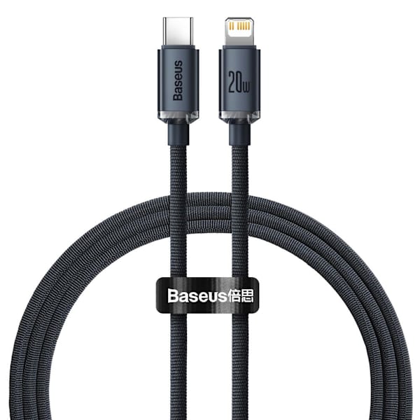 Baseus Crystal Shiny USB-C–Lightning-datakaapeli 1,2 m 20 W musta