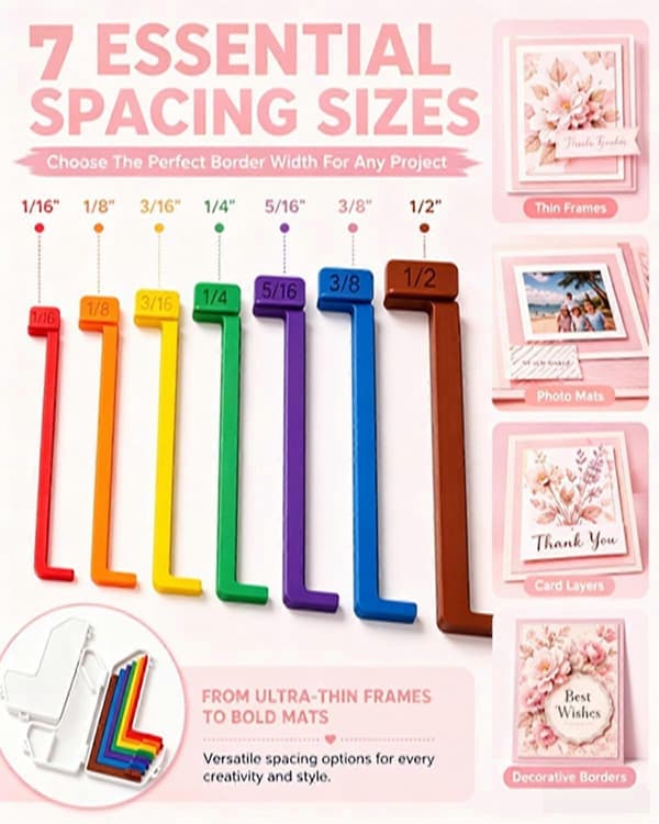 7 stk. papirhåndværk justeringsguider med opbevaringspose, præcisionslagdeling og mat-afstandsstykker til kortfremstilling og scrapbooking DIY, farvekodet E E