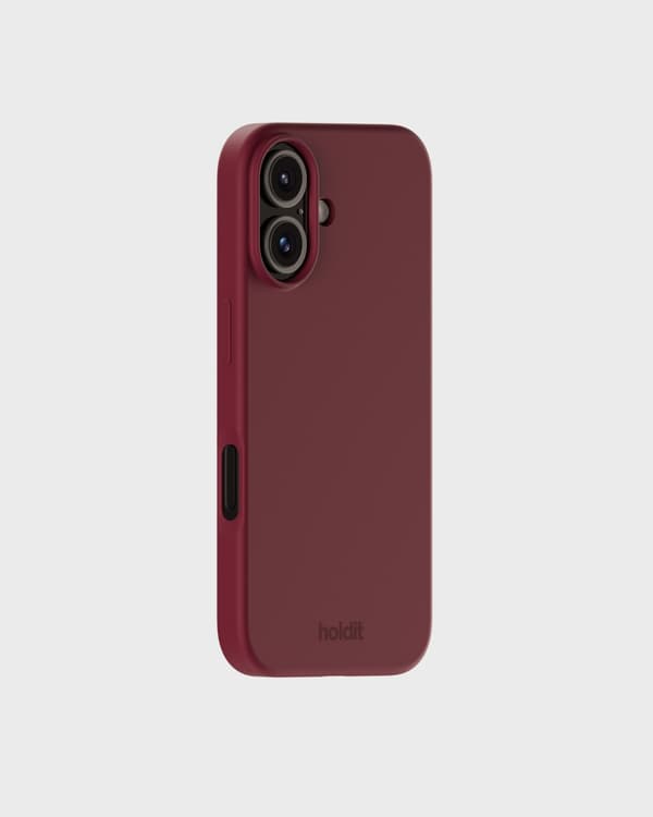 Kädessä pidettävä iPhone 16 -puhelinkotelo, silikoni, punainen sametti