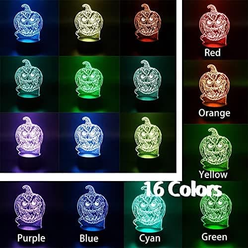 Halloween Dekorasjon Gresskar 3D Illusjonslampe LED Nattlys Gave Innendørs 2 Kontrollmoduser Berøring