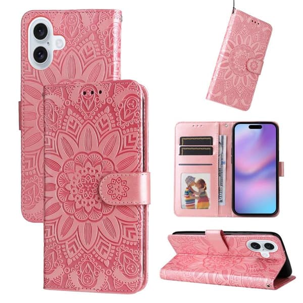 iPhone 17 mobilskal, rosa präglad solrosläderdesign Rosa