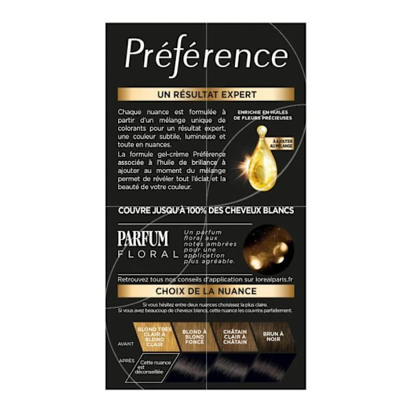 Väri - L'Oréal - Préférence 1 - Musta Napoli - Pysyvä - 100% Valkoiset Hiukset Peitetty Noir napoli