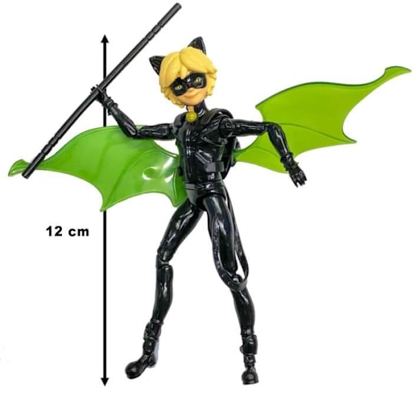BANDAI Miraculous Ladybug - Mini-dukke 12 cm: Cat Noir og hans udstyr sort