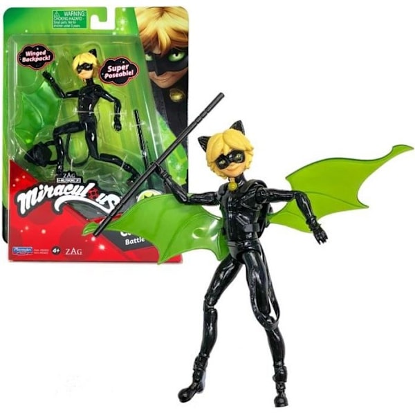 BANDAI Miraculous Ladybug - Mini-dukke 12 cm: Cat Noir og hans udstyr sort