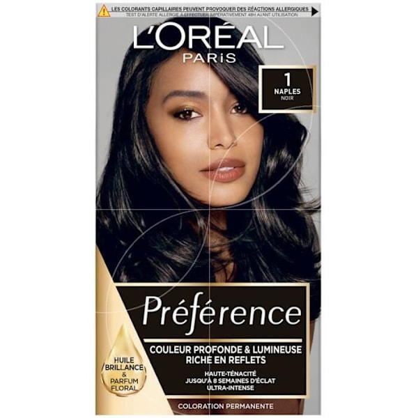 Väri - L'Oréal - Préférence 1 - Musta Napoli - Pysyvä - 100% Valkoiset Hiukset Peitetty Noir napoli