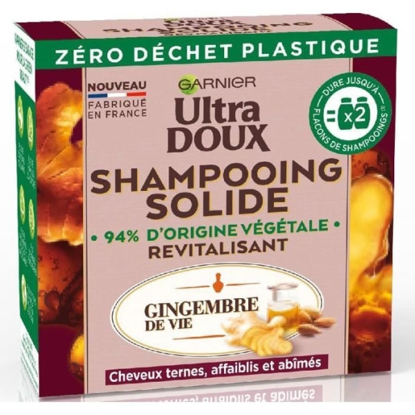GARNIER Ultra Doux Solid Shampoo - Skadat hår - Ingefära och ekologisk mandelolja - 60 g