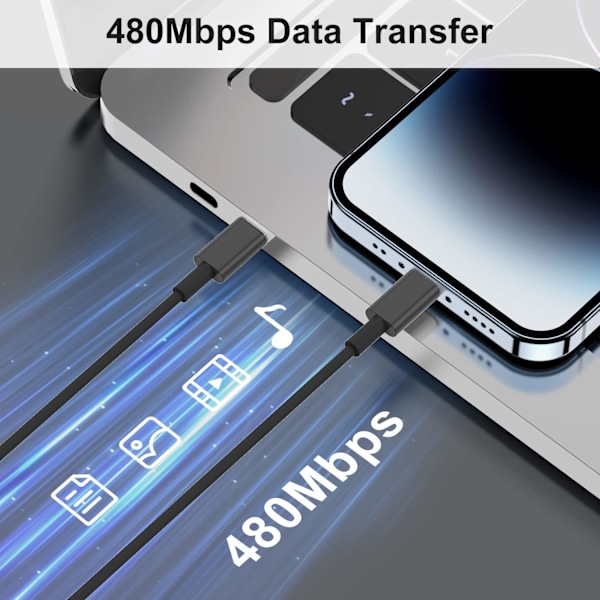 2 kpl USB-C - Lightning 2M (iPhone/AirPod-latauskaapeli) MUSTA