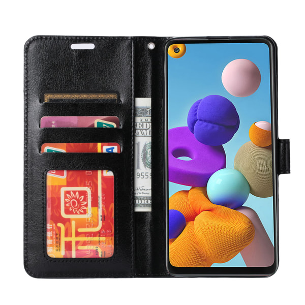 Samsung S21 PLUS Plånboksfodral i Läder  3 Kortfack - SVART svart