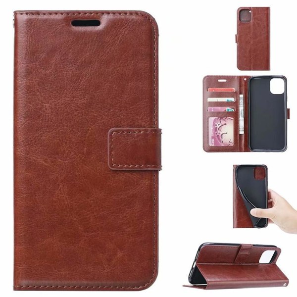 iPhone 12 / 12 Pro lompakkokotelon suojus nahkaa (3 korttia) - 7 väriä - ruskea ruskea