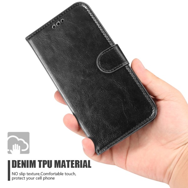iPhone 12 / 12 Pro lompakkokotelon suojakuori nahkaa (3 korttia) - 7 väriä - MUSTA musta