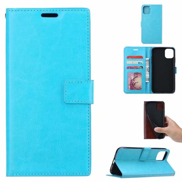 iPhone 12 / 12 Pro Pung Etui Cover i LÆDER (3 kort) - Blå blå
