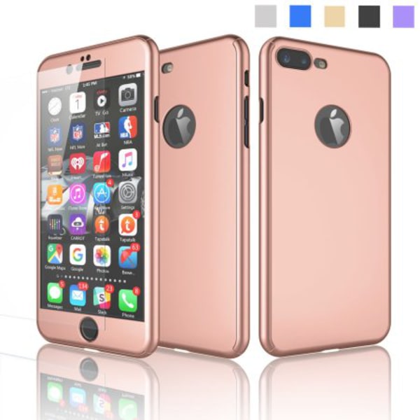 iPhone 8 PLUS + | 360 ° 3in1 Full Cover -kuori + 0,26 mm 9H VAHVA LASI Marin Blå