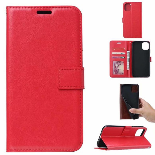 iPhone 11 PRO MAX lompakkokotelo LEATHER Shell (3 korttia) - 7 väriä - punainen punainen