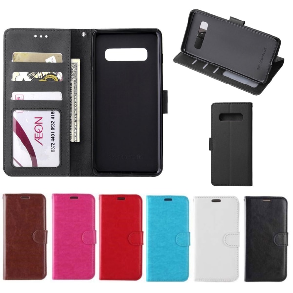 Samsung S10 PLUS Pungetui / Cover i LÆDER (3 kort) - 7 Farver - SORT sort