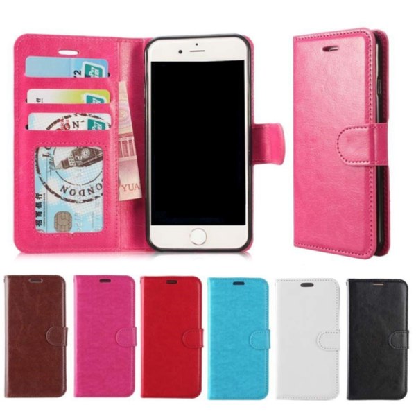 iPhone 7/8 lompakkokotelo nahkaa (3 korttia) - 7 väriä - vaaleanpunainen vaaleanpunainen
